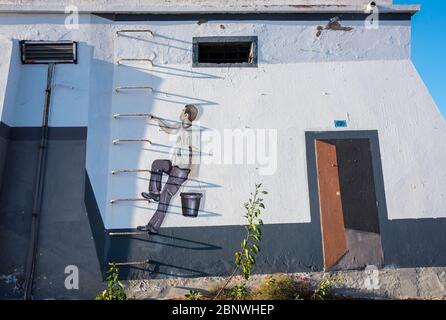 Bâtiment abandonné dans le nord de Fuerteventura avec graffit / murale / œuvres d'art. Banque D'Images