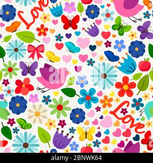 Motif charmant pour l'amour du printemps sans couture pour carte de vœux, carte d'invitation de mariage, anniversaire et autres décorations de vacances. Illustration vectorielle Illustration de Vecteur