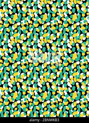 Motif coloré à pois brossettes sans coutures. Fond texturé simple, noir et blanc, menthe, jaune. Illustration abstraite peinte à la main. Banque D'Images