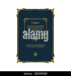 Modèle de certificat bleu avec éléments dorés. Illustration vectorielle Illustration de Vecteur