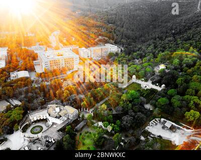 Vue aérienne du labyrinthe de parc ou du Laberint d'Horta Barcelone Catalogne Espagne Banque D'Images