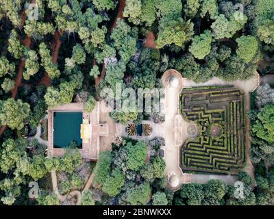 Vue aérienne du labyrinthe de parc ou du Laberint d'Horta Barcelone Catalogne Espagne Banque D'Images