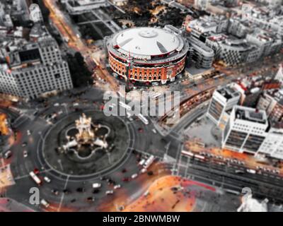 Place d'Espagne ou Plaza de España et centre commercial Arenas de Barcelona vieux Bullring vue aérienne Barcelone Catalogne Espagne Las Arenas de Barce Banque D'Images
