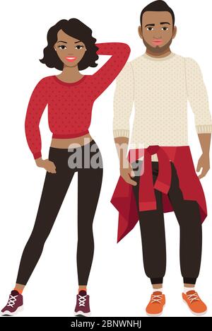 Couple africain en tenue de sport sur fond blanc. Illustration vectorielle Illustration de Vecteur