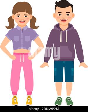 Illustration vectorielle enfants mignons. Dessin animé fille et garçon enfants isolés sur fond blanc Illustration de Vecteur