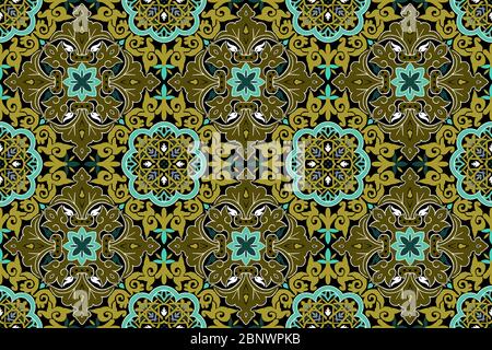 Motifs géométriques ethniques sans couture. Modèle arabe marocain. Fond de conception islamique traditionnelle avec des couleurs vertes prêtes pour les tirages textiles. Banque D'Images