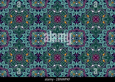 Motifs géométriques ethniques sans couture. Modèle arabe marocain. Fond de conception islamique traditionnelle avec des couleurs bleu clair prêt pour les tirages textiles. Banque D'Images