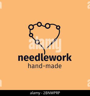 Icône de ligne fine à la main pour le travail des aiguilles. Logo coloré. Illustration vectorielle Illustration de Vecteur