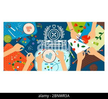 Bannière créative faite main pour enfants. Processus créatif avec illustration vectorielle faite à la main Illustration de Vecteur