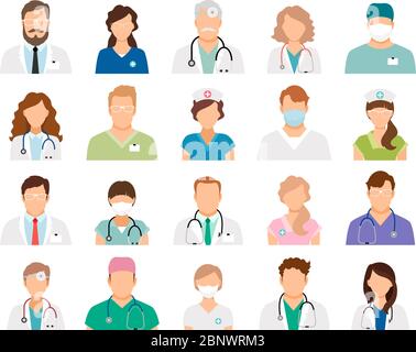 Avatars professionnels isolés sur fond blanc. Professionnels de la médecine et personnel médical personnes icônes illustration vectorielle Illustration de Vecteur