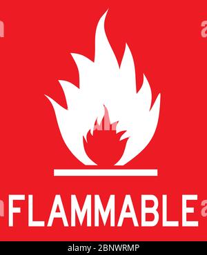 Panneau attention aux produits inflammables. Symbole d'avertissement de danger. Blanc sur rouge. Idéal pour les arrière-plans, le fond, l'affiche, l'autocollant, la bannière, l'étiquette, l'affiche, le symbole, l'icône et Illustration de Vecteur