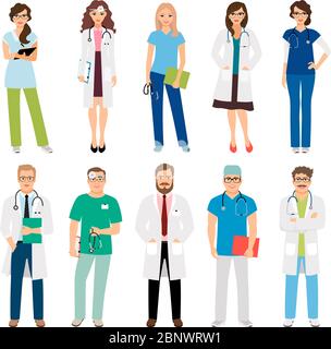 Personnel médical de santé isolé sur fond blanc. Souriant médecins et infirmières en uniforme pour les projets de soins de santé. Illustration vectorielle Illustration de Vecteur