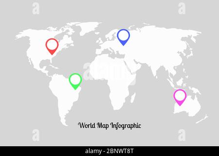 Infographie sur la carte du monde avec pointeurs de carte. Illustration vectorielle Illustration de Vecteur