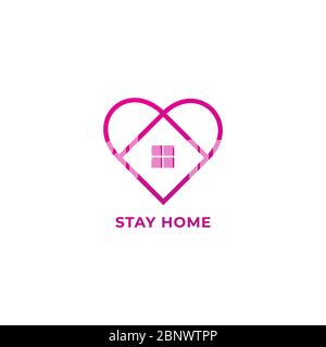 Logo Stay Home Outline Design isolé sur fond blanc. La maison et le coeur ont illustré la protection et l'amour. Arrêter la propagation du coronavirus. Illustration de Vecteur