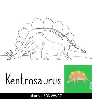 Page de coloriage pour les enfants avec Kentrosaurus dinosaure et aperçu coloré. Illustration Vcetor Illustration de Vecteur