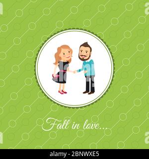 Tomber en couple amoureux, modèle de carte de jour de la Saint-Valentin avec fond vert. Illustration vectorielle Illustration de Vecteur