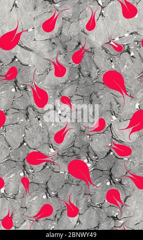 Belle technique de dessin abstrait Ebru en gris .turc style de peinture Ebru sur l'eau avec des peintures acryliques tourbillons vagues.UNE combinaison élégante Banque D'Images