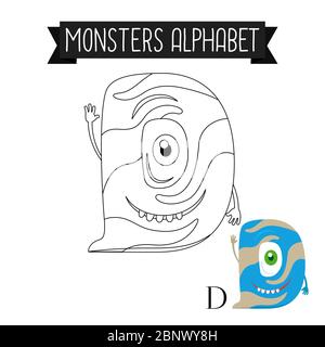 Page de coloriage monstres alphabet pour les enfants. Illustration vectorielle lettre D. Illustration de Vecteur