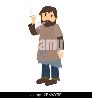 L'homme sans-abri fume l'icône de cigarette sur fond blanc. Illustration vectorielle Illustration de Vecteur