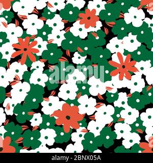 Motif fleuri moderne sans couture. Prêt pour les tirages textiles. Illustration sur fond noir. Banque D'Images