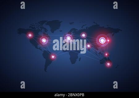 Coronavirus 2019-nCoV. Grande bannière ou affiche avec l'image du monde et la propagation du coronavirus sur un fond bleu foncé. Banque D'Images