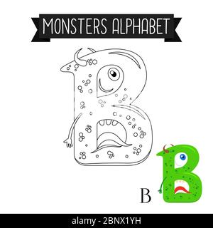 Page de coloriage monstres alphabet pour les enfants. Illustration vectorielle lettre B. Illustration de Vecteur