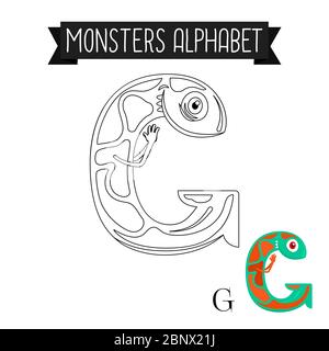 Page de coloriage monstres alphabet pour les enfants. Illustration vectorielle lettre G. Illustration de Vecteur