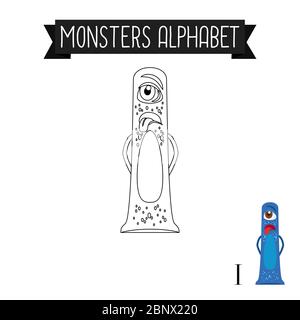 Page de coloriage monstres alphabet pour les enfants. Illustration vectorielle lettre I. Illustration de Vecteur