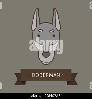 Chien de race Doberman pour le logo. Tête de chien dessinée à la main de couleur vectorielle Illustration de Vecteur