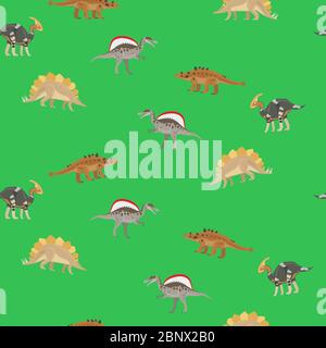 Motif dinosaure sans couture sur l'illustration vectorielle verte Illustration de Vecteur