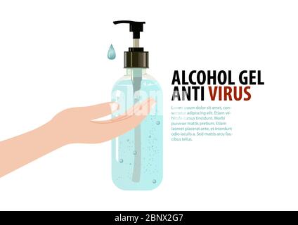 Gel d'alcool avec un design réaliste dans un style plat pour protéger la maladie Illustration de Vecteur