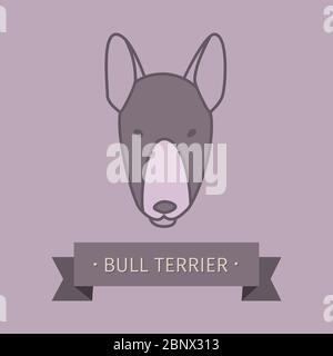 Chien de race Bull Terrier pour le logo. Tête de chien dessinée à la main de couleur vectorielle Illustration de Vecteur