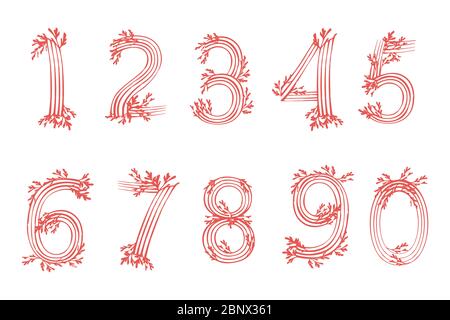 Ensemble de nombres 0 à 9 algues roses colorées sous-marin plante océan mer éléments corail illustration vectorielle plate sur fond blanc Illustration de Vecteur