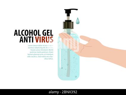 Gel d'alcool avec un design réaliste dans un style plat pour protéger la maladie Illustration de Vecteur