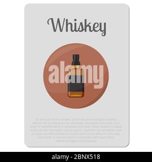 Alcool de whisky. Autocollant avec bouteille et illustration vectorielle de description Illustration de Vecteur