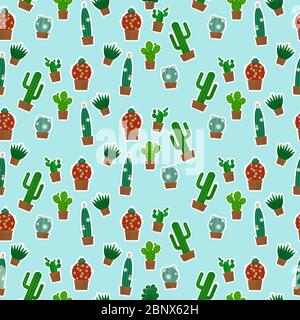 Motif Cactus sans couture sur fond bleu. Illustration vectorielle Illustration de Vecteur