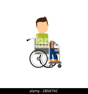 Homme handicapé avec livre. Personnage personnage vecteur illustration isolée dans un style plat Illustration de Vecteur