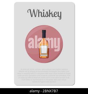 Alcool de whisky. Autocollant avec bouteille et illustration vectorielle de description Illustration de Vecteur