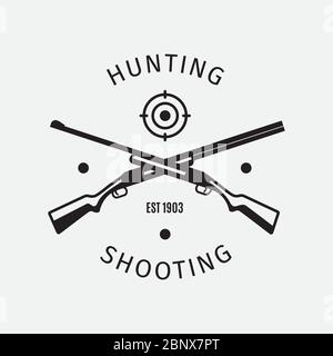 Logo de style vintage représentant un chasseur vectoriel avec carabines de chasse Illustration de Vecteur