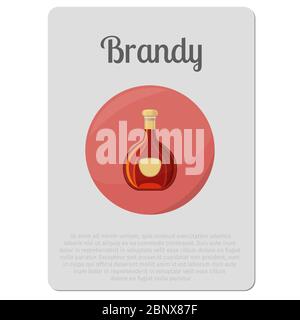 Alcool brandy. Autocollant avec bouteille et illustration vectorielle de description Illustration de Vecteur