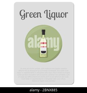 Alcool vert. Autocollant avec bouteille et illustration vectorielle de description Illustration de Vecteur