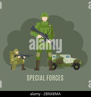 Illustration vectorielle des caractères des forces spéciales militaires et militaires Illustration de Vecteur