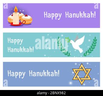 Fêtes juives hanukkah circulaires horizontales ou affiches supérieures. Illustration vectorielle Illustration de Vecteur