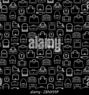 Sacs mode motif sans couture avec éléments blancs et fond noir. Illustration vectorielle Illustration de Vecteur