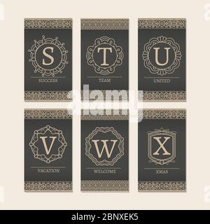 Jeu de cartes avec logos et bordures de monogramme. Illustration vectorielle des lettres S-X Illustration de Vecteur