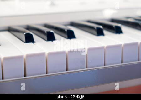 Gros plan sur les touches blanches et noires d'un synthétiseur. Le piano. Banque D'Images