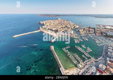 Vue aérienne de l'île de Ortgia à Syracuse en Sicile Banque D'Images