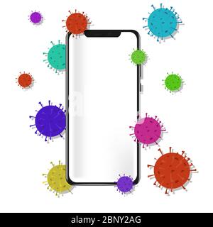 Un téléphone infecté par le virus corona. Illustration de Vecteur