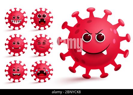 Ensemble de vecteurs émojis du virus Corona. Émoticônes et émoticônes avec expression faciale effrayante pour les éléments de conception d'épidémie mondiale du virus rouge Covid-19. Illustration de Vecteur