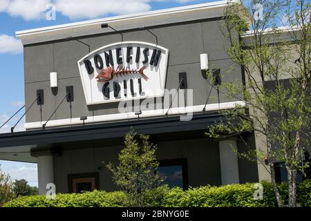 Un logo à l'extérieur d'un restaurant Bonefish Grill à Camp Hill, en Pennsylvanie, le 4 mai 2020. Banque D'Images